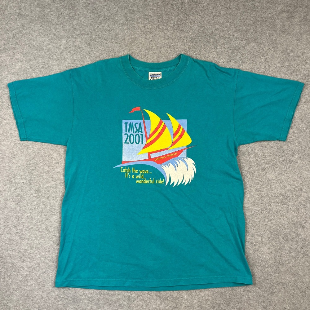 VTG Gildan T-Shirt Mens Large Teal TMSA 2001 Corpus Christi Sailing Graphic
